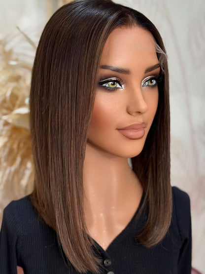 Ready to Ship-Cool Brunette Subtle highlights-Small Cap-Bob Style