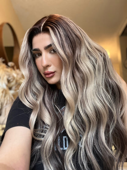 Luxe Chocolate Brown + Cool Beige Balayage Highlights