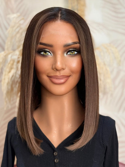 Ready to Ship-Cool Brunette Subtle highlights-Small Cap-Bob Style