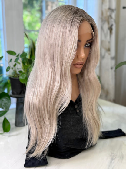 READY TO SHIP / Ash Blonde rooted 22” Small Cap